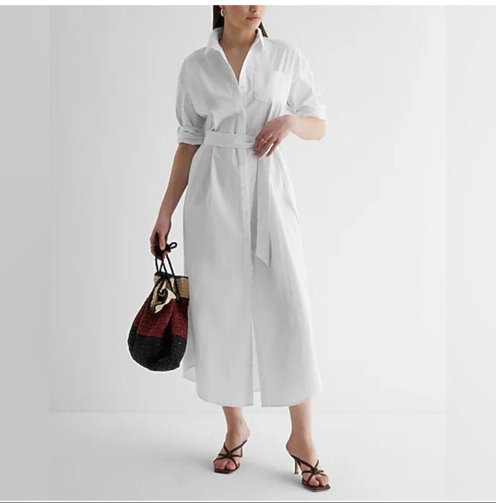 Express Boyfriend Poplin Portofino Maxi Shirt Dress New